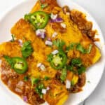 Ground Beef Enchiladas on a plate