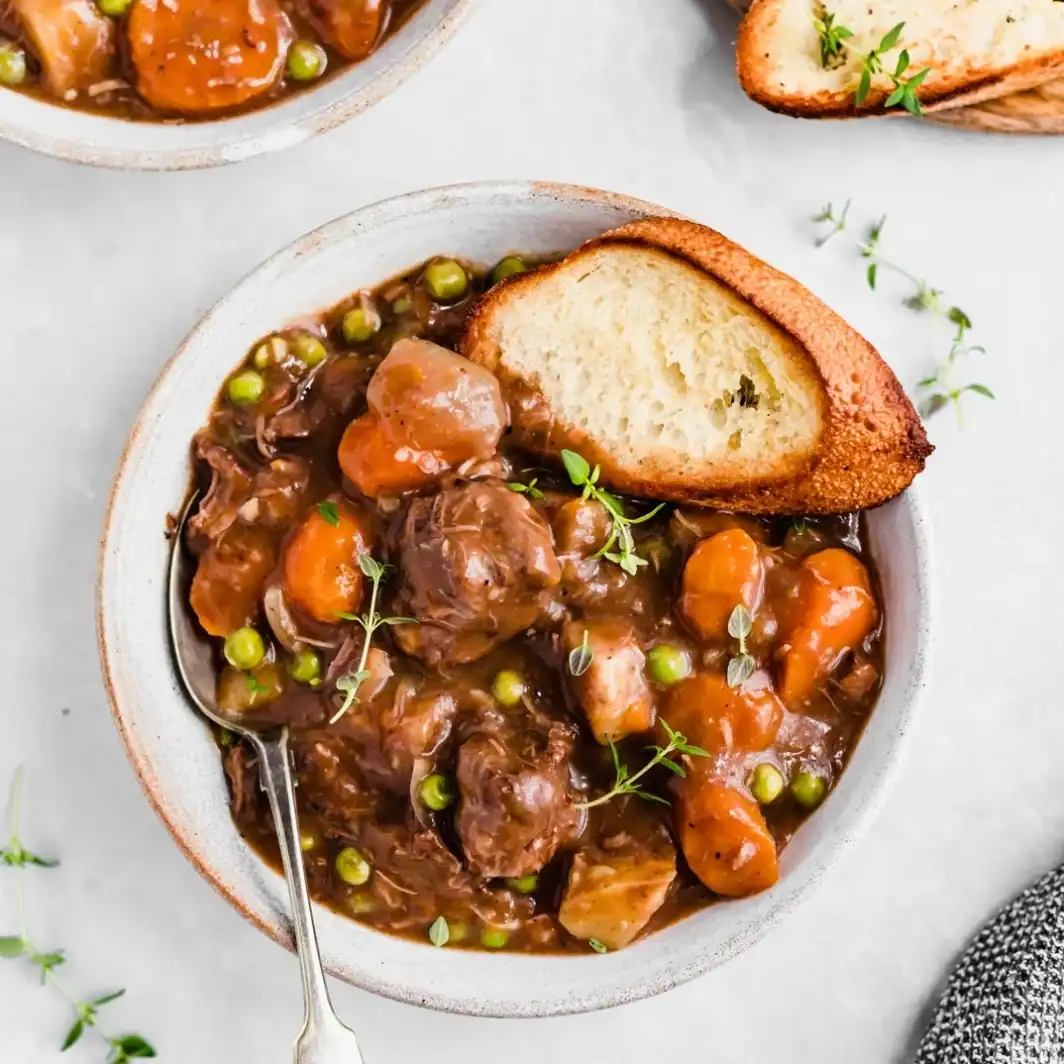Beef Stew in a bowl with bread