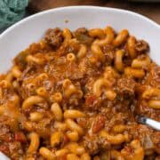close up of goulash in bowl