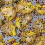 baked smashed potatoes with parsley and parmesan