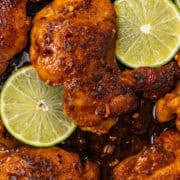 Chili Lime Chicken Thighs close up in pan