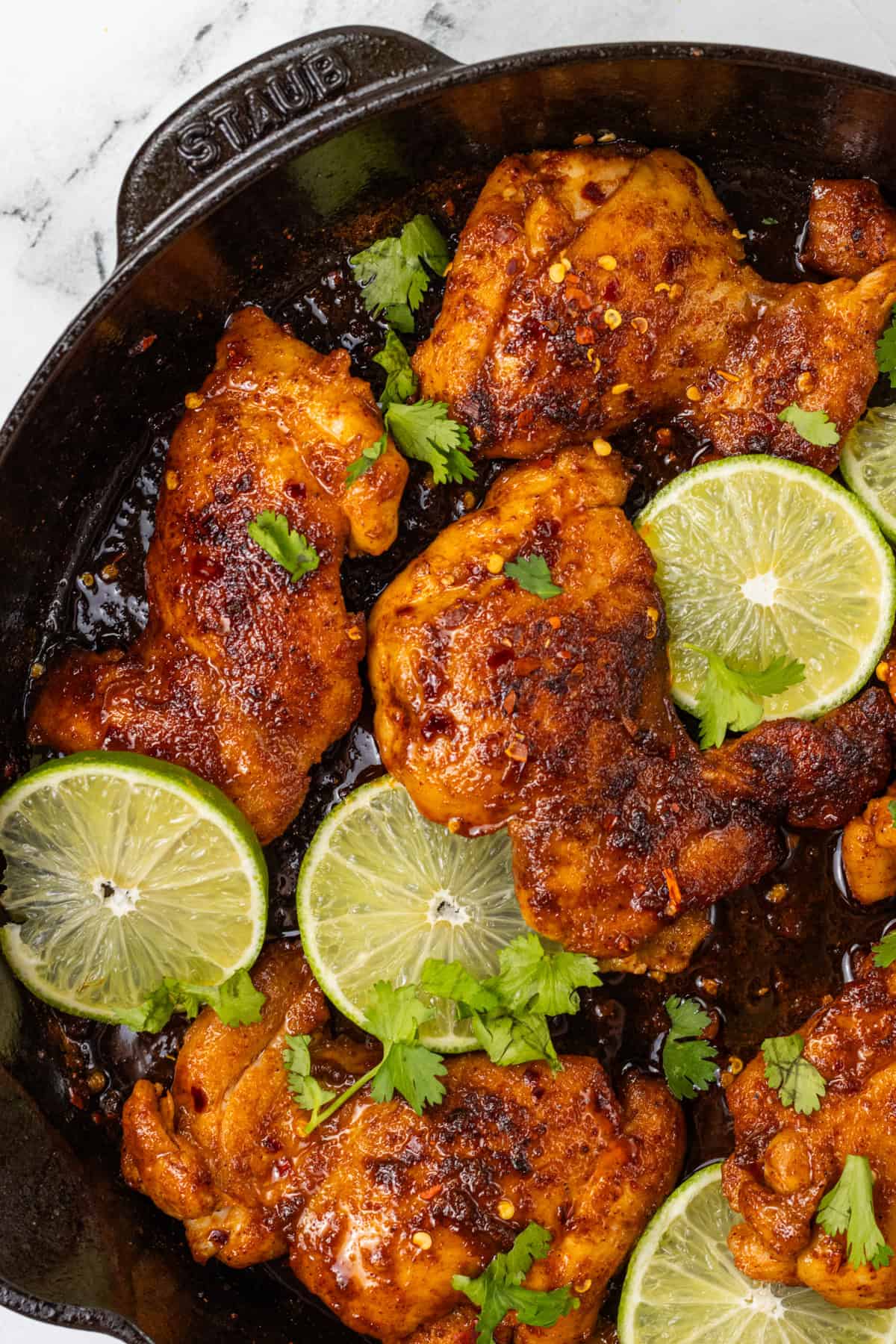 Chili Lime Chicken Thighs in pan