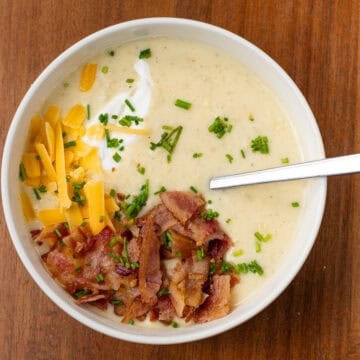 Loaded crock pot potato soup finished