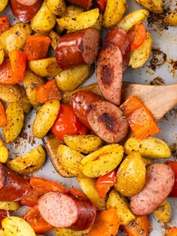 baked sausage and potatoes