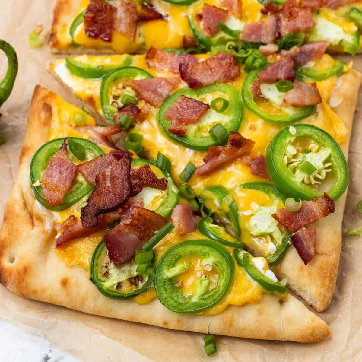 Jalapeño Bacon Flatbread Pizza Close Up