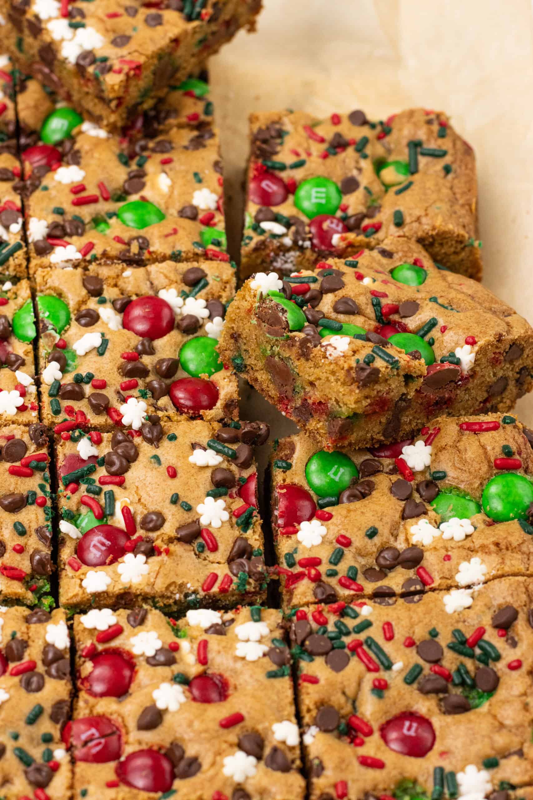 Christmas M&M Cookie Bars Finished Piece Of Cookie