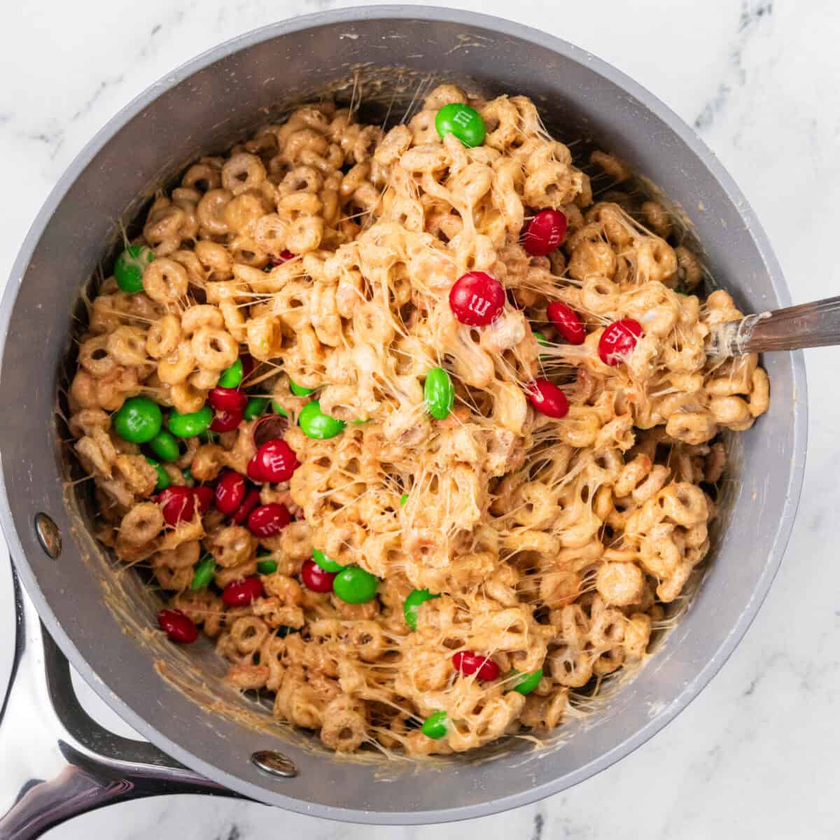 Christmas M&M Cheerio Treats mixed