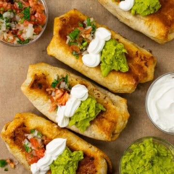 chimichangas with different toppings