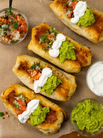 chimichangas with different toppings