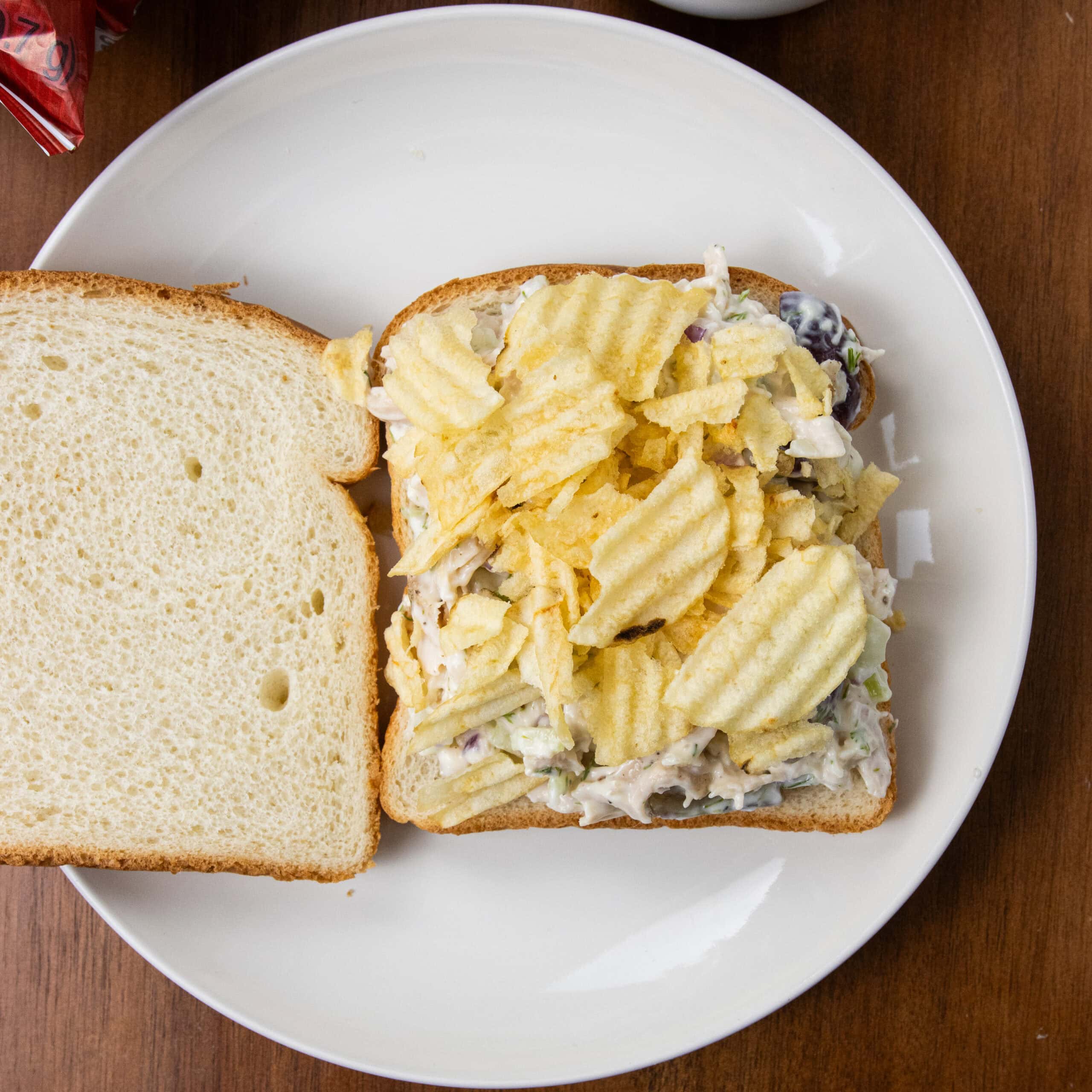 Chicken Salad Sandwich with Chips Close up