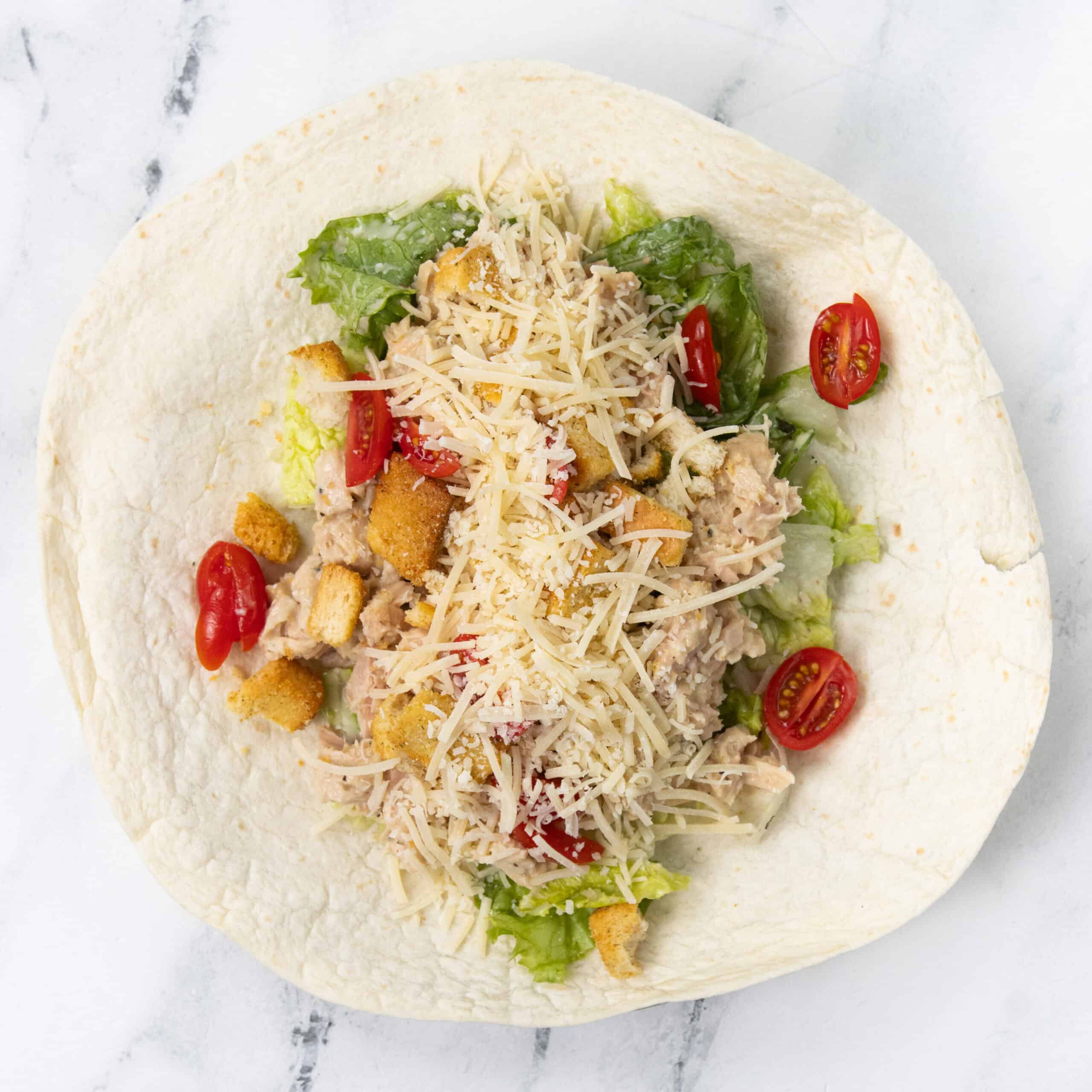 Tuna Caesar Salad Wrap Assemble