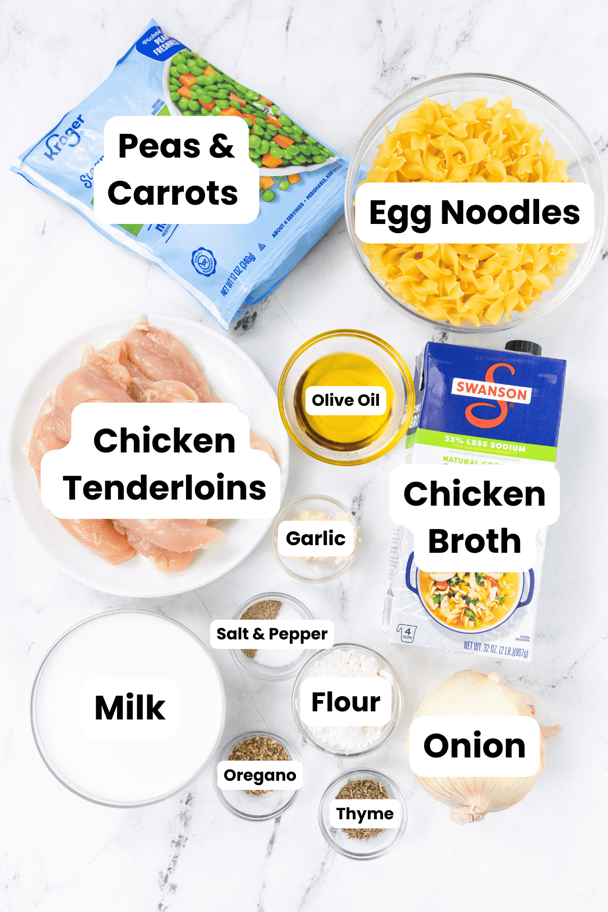 ingredients list to make chicken noodle pasta recipe