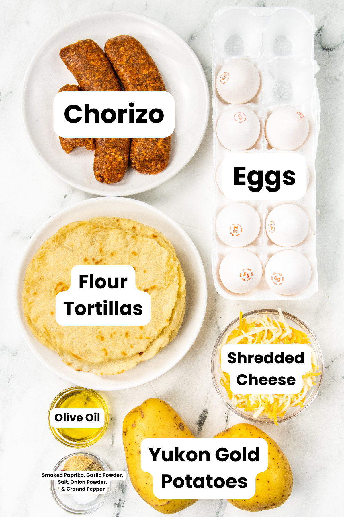 Chorizo Potato Egg and Cheese Breakfast Tacos ingredients