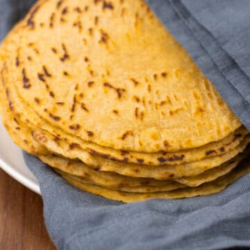 close up of finished corn flour tortillas