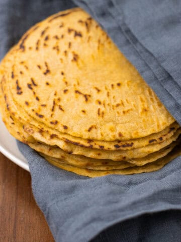 close up of finished corn flour tortillas