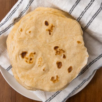 shot from above finished flour tortillas