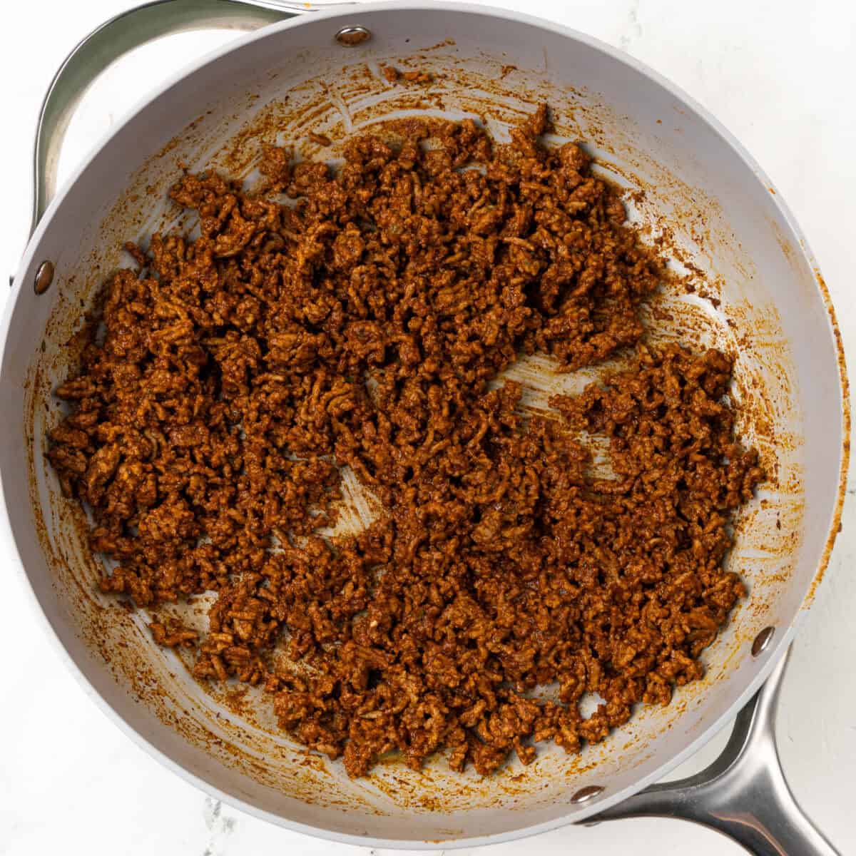 Cooking Ground Beef for Fiesta Potato Taco Bowl