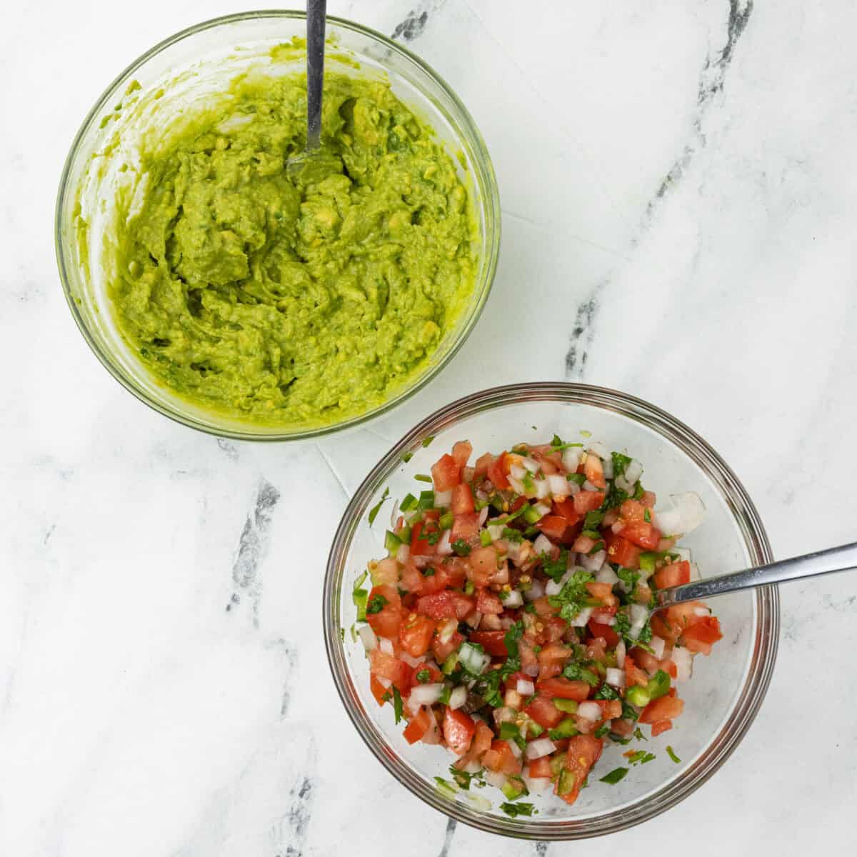 Preparing Guacamole and Pico de Gallo for Fiesta Potato Taco Bowl