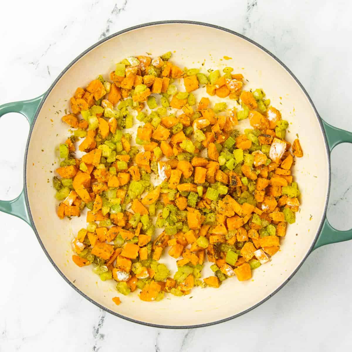 cooking carrots and celery in dutch oven