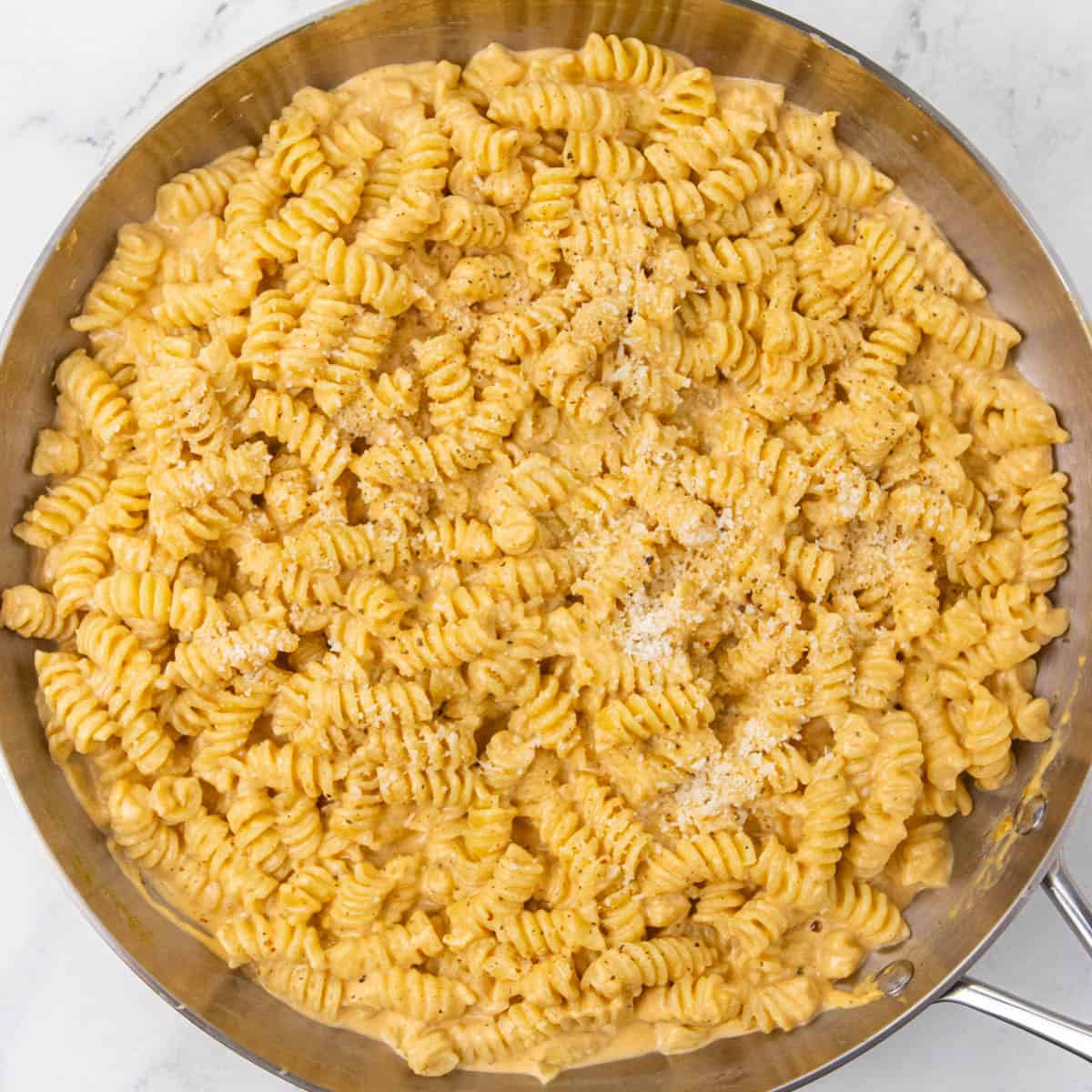 Pumpkin pasta in a pan