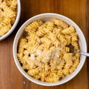 Pumpkin alfredo pasta in a bowl