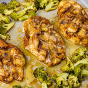 Baked Honey Mustard Chicken and Broccoli on a sheet pan