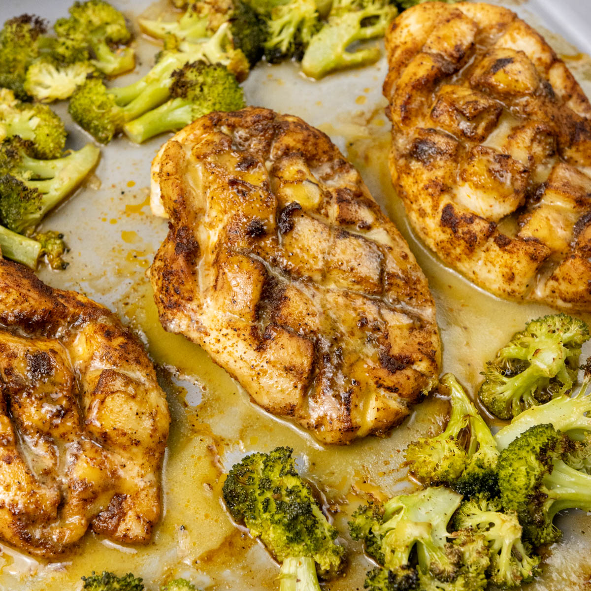 Baked Honey Mustard Chicken and Broccoli on a sheet pan